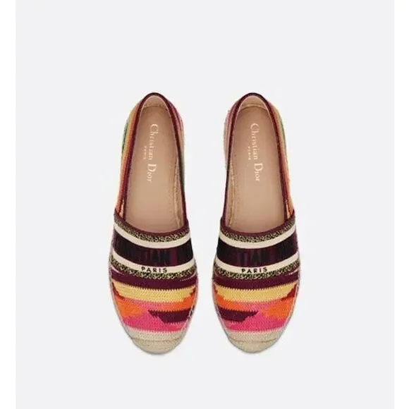 Dior Granville Patchwork Cotton Logo Embroidered Multicolor Espadrille Flat 42 - Picture 6 of 12